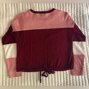 Womens, pink & white, cropped shirt with laced sting.